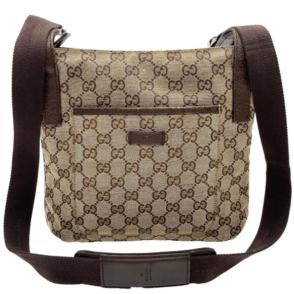 Authentic Gucci Monogram Flat Canvas/Leather Crossbody Messenger Bag - Picture 1 of 17